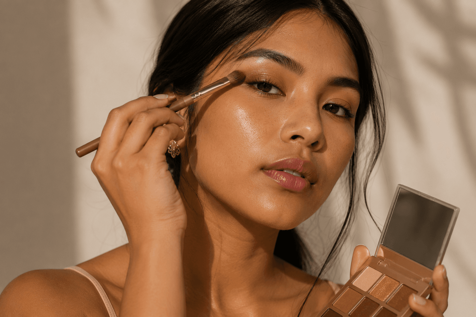 Mujer mexicana aplicándose sombras